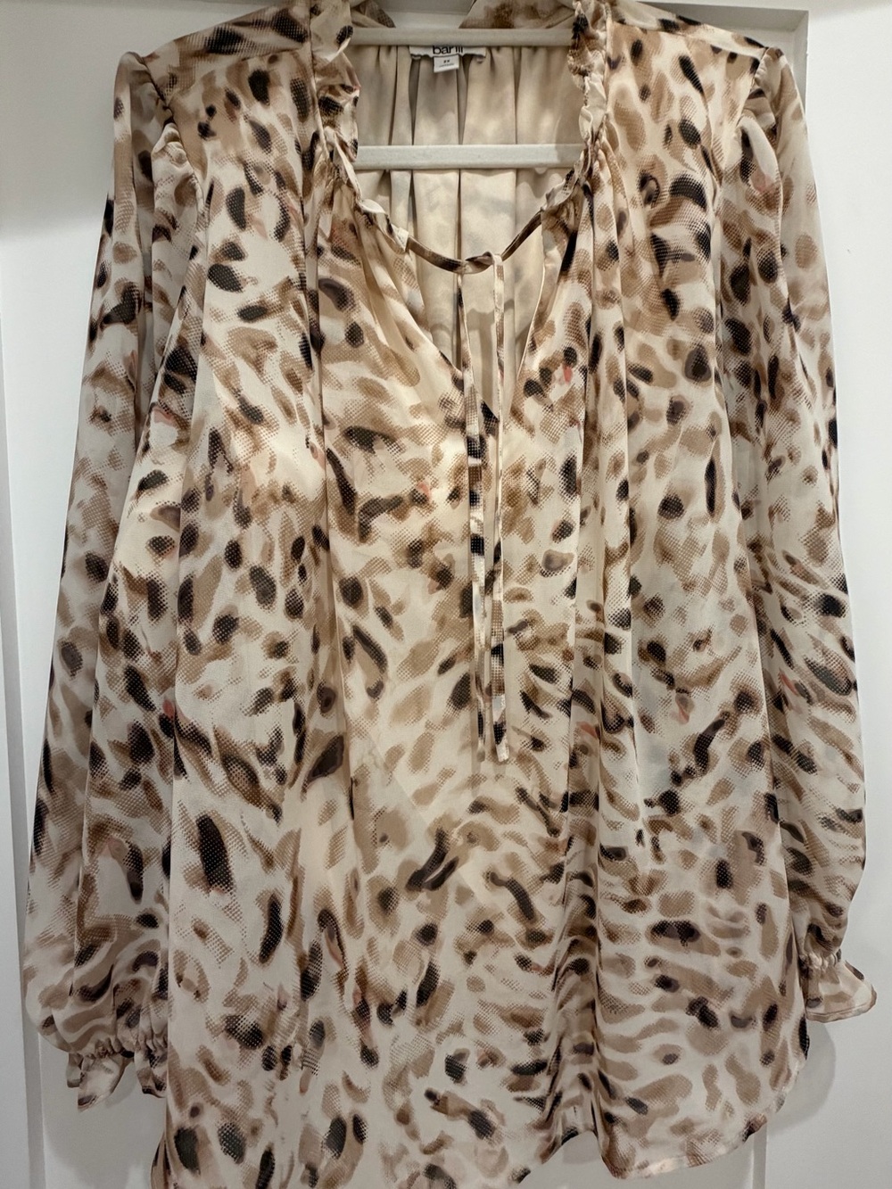 Bar III Tan and Brown Animal-Print Tie-Front Blouse